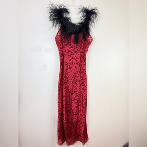NWT Vintage Frederick’s of Hollywood Burnout Velvet Feather Trim Gown Glam 90s